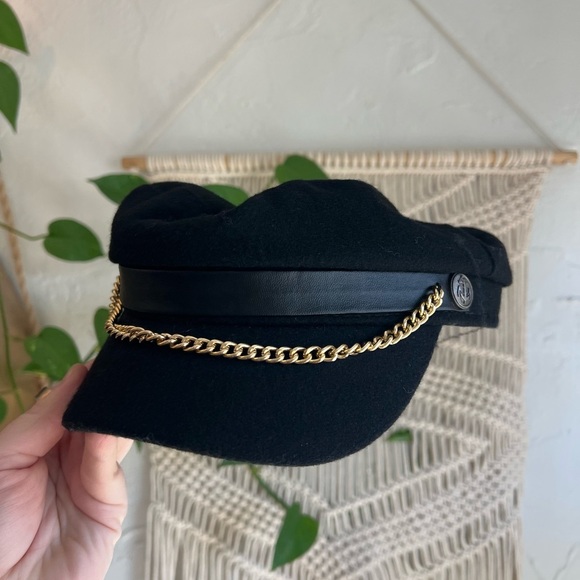 🖤 Vintage Black Wool Fisherman Cap - Boho, Nautical Hat Chain & Anchor 🖤 - Picture 3 of 8